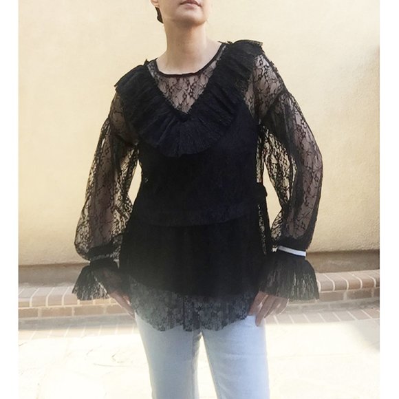 BLK Victorian Gothic French Ruffle Lace Blouse Top - Picture 3 of 8